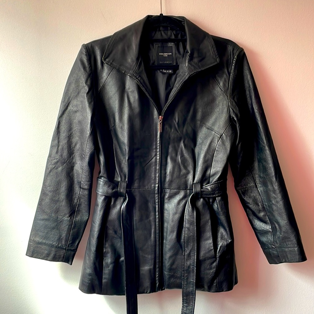 Classic Black Leather Belted Jacket - Women
